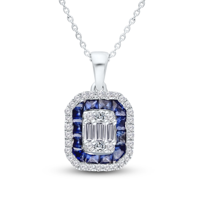 Kallati Natural Blue Sapphire & Diamond Double Frame Necklace 1/3 ct tw 14K White Gold