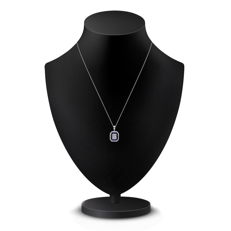Kallati Natural Blue Sapphire & Diamond Double Frame Necklace 1/3 ct tw 14K White Gold