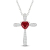 Thumbnail Image 1 of Heart-Shaped Lab-Created Ruby & White Lab-Created Sapphire Cross Necklace Sterling Silver 18&quot;