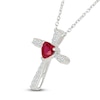 Thumbnail Image 2 of Heart-Shaped Lab-Created Ruby & White Lab-Created Sapphire Cross Necklace Sterling Silver 18&quot;