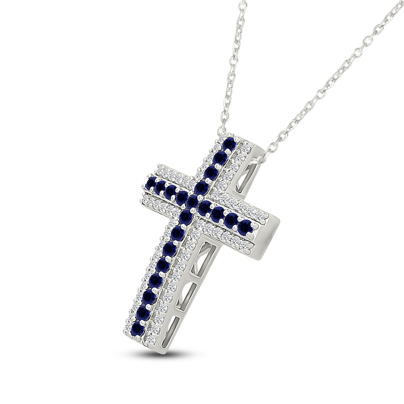 Main Image 2 of Blue & White Lab-Created Sapphire Cross Necklace Sterling Silver 18&quot;