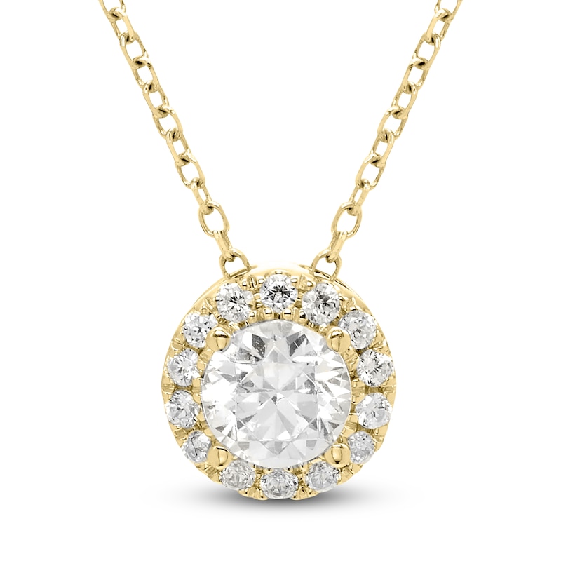 Main Image 1 of Brilliant Moments Diamond Halo Necklace 1/2 ct tw 14K Yellow Gold 18&quot;