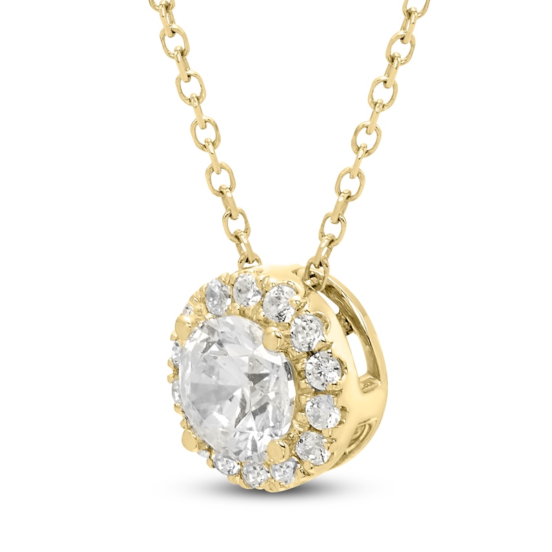 Main Image 2 of Brilliant Moments Diamond Halo Necklace 1/2 ct tw 14K Yellow Gold 18&quot;