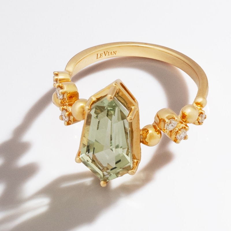 Main Image 4 of Le Vian Silhouette Elongated Shield-Cut Natural Green Quartz Ring 1/8 ct tw Diamonds 14K Honey Gold