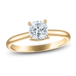 Certified Cushion-Cut Solitaire Hidden Halo Engagement Ring 1 ct tw 14K Yellow Gold