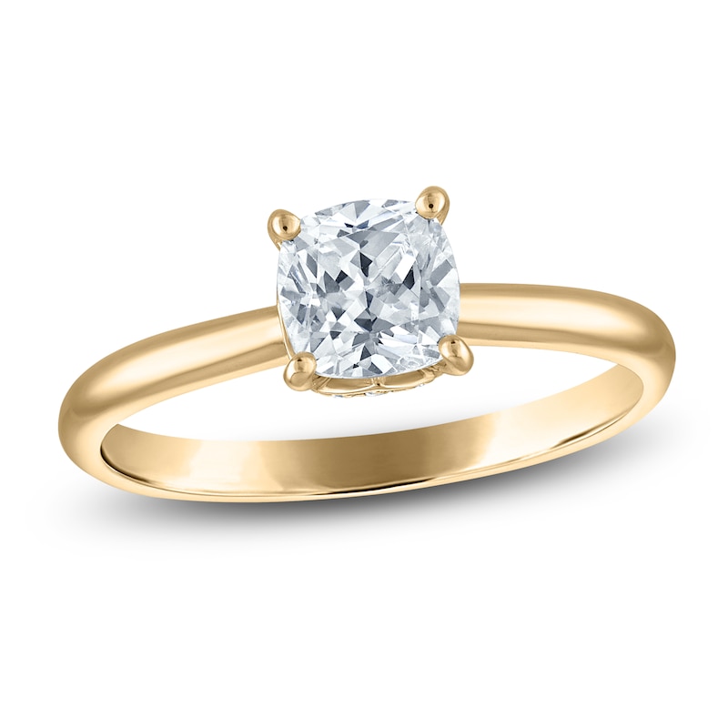 Main Image 1 of Certified Cushion-Cut Solitaire Hidden Halo Engagement Ring 1 ct tw 14K Yellow Gold