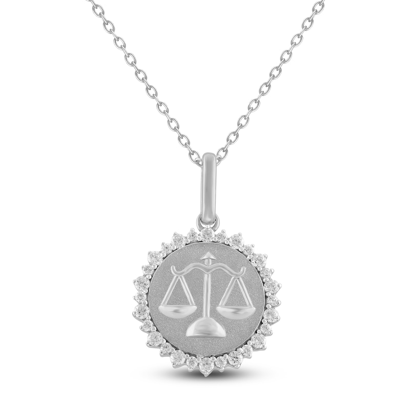 Main Image 1 of Diamond Zodiac Libra Medallion Necklace 1/3 ct tw Sterling Silver 18&quot;