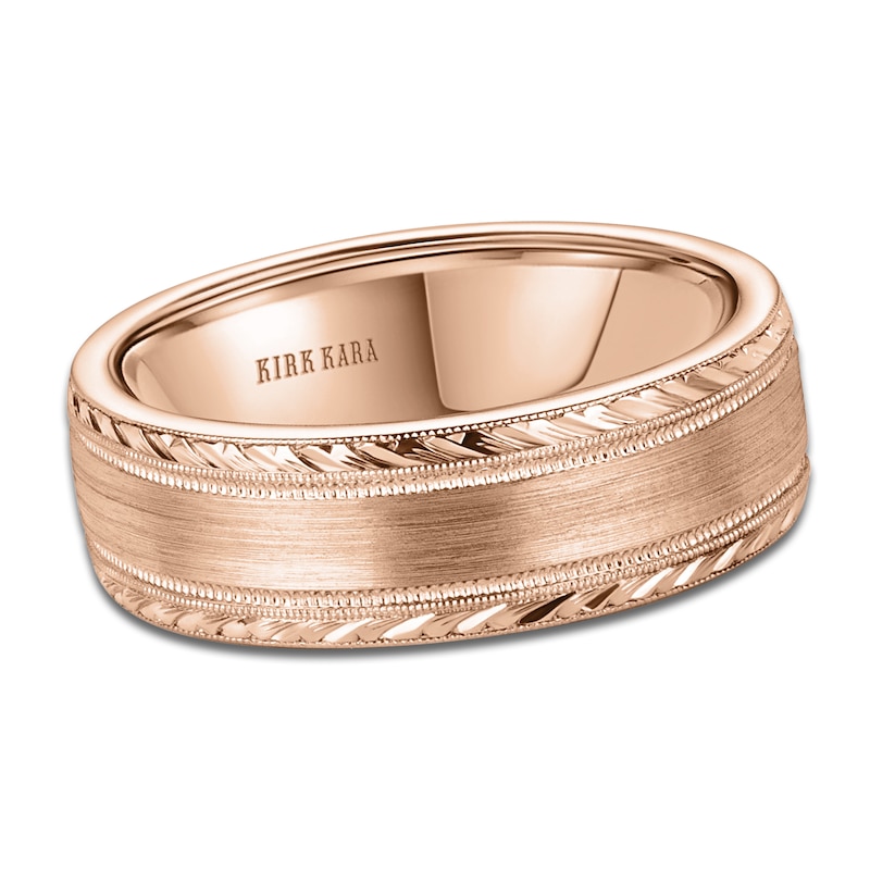 Main Image 1 of Kirk Kara Men's Engraved Brushed Wedding Band 14K Rose Gold 7mm