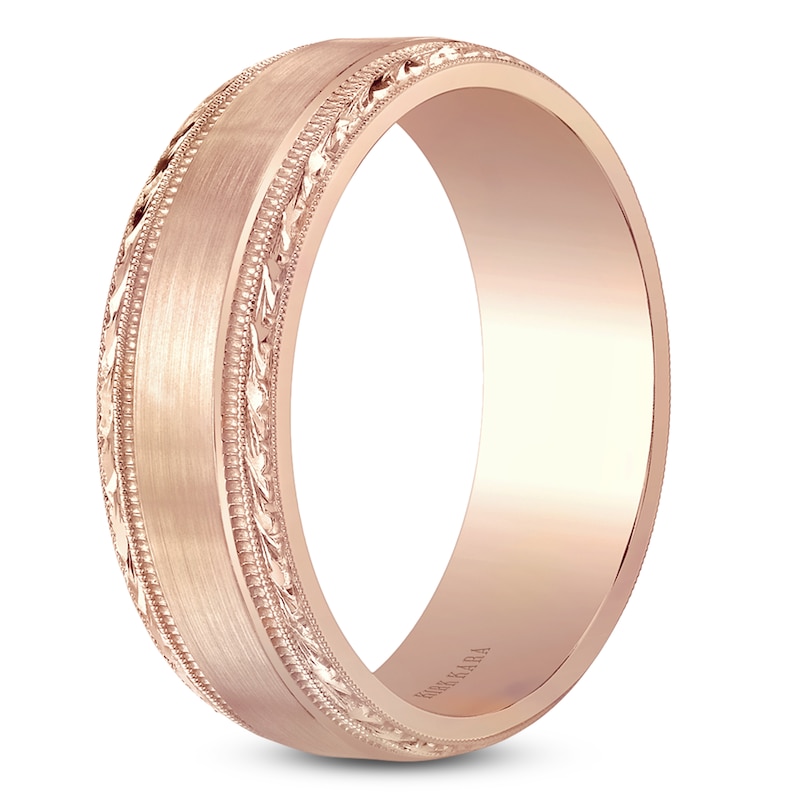 Main Image 2 of Kirk Kara Men's Engraved Brushed Wedding Band 14K Rose Gold 7mm