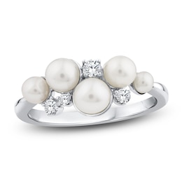 Cultured Pearl & White Lab-Created Sapphire Scatter Ring Sterling Silver