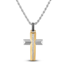 1933 by Esquire Men's Diamond Cross Necklace 1/20 ct tw Sterling Silver with 14K Yellow Gold Plating 22&quot;