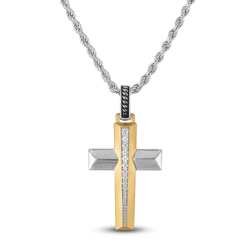 Main Image 1 of 1933 by Esquire Men's Diamond Cross Necklace 1/20 ct tw Sterling Silver with 14K Yellow Gold Plating 22&quot;