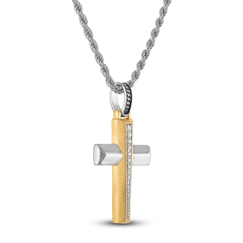 Main Image 2 of 1933 by Esquire Men's Diamond Cross Necklace 1/20 ct tw Sterling Silver with 14K Yellow Gold Plating 22&quot;