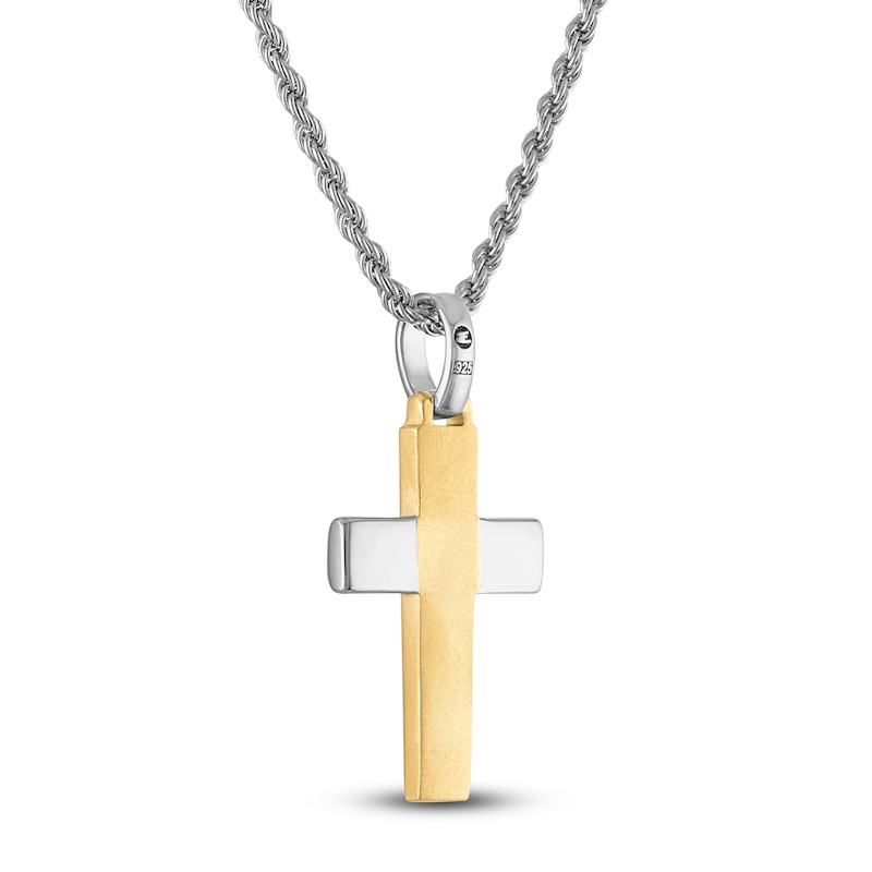 Main Image 3 of 1933 by Esquire Men's Diamond Cross Necklace 1/20 ct tw Sterling Silver with 14K Yellow Gold Plating 22&quot;