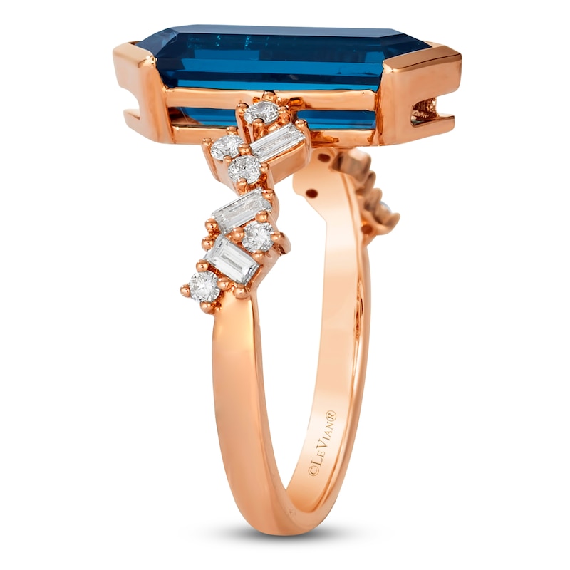 Main Image 3 of Le Vian Silhouette Hexagon-Cut Natural Blue Topaz Ring 1/4 ct tw Diamonds 14K Strawberry Gold