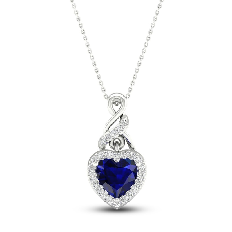 Main Image 1 of Blue & White Lab-Created Sapphire Necklace Sterling Silver