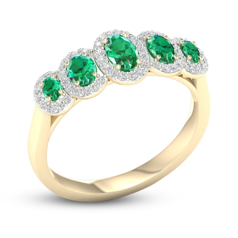 Natural Emerald & Diamond 5-Stone Ring 1/6 ct tw Round 10K Yellow Gold