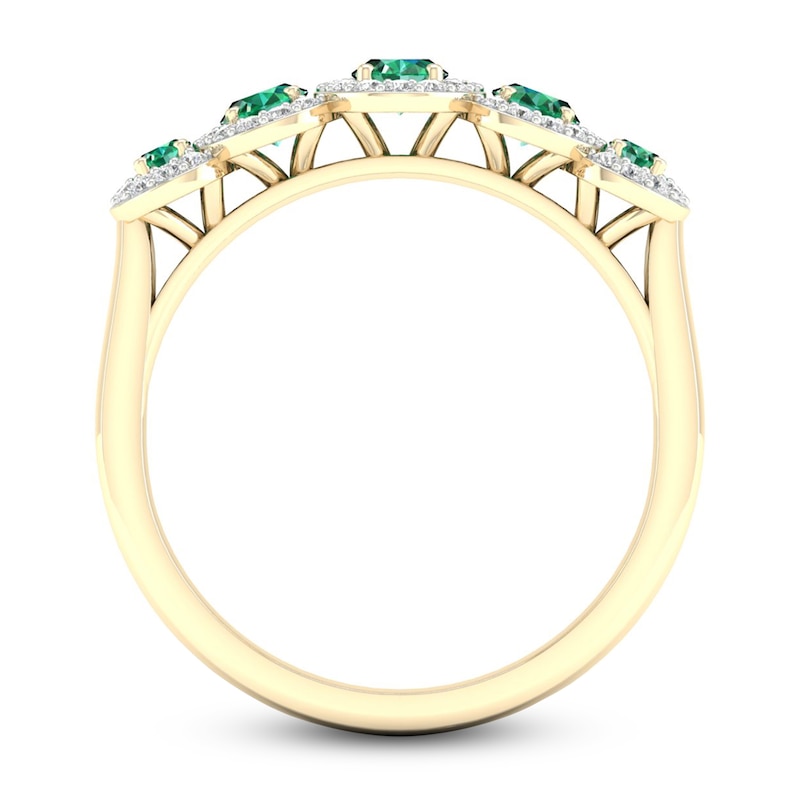 Natural Emerald & Diamond 5-Stone Ring 1/6 ct tw Round 10K Yellow Gold