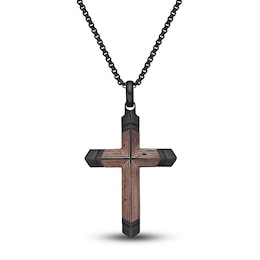 Men's Carbon Fiber Cross Necklace Stainless Steel 24&quot;