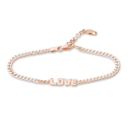 &quot;LOVE&quot; Curb Bracelet 14K Rose Gold 6.6&quot; Adj.