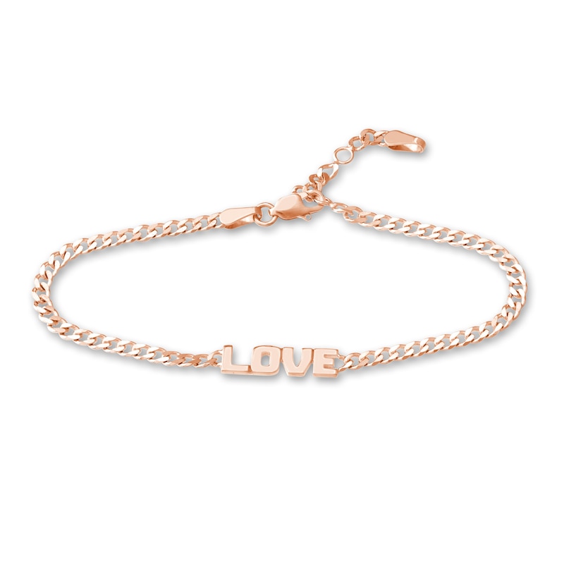 Main Image 1 of &quot;LOVE&quot; Curb Bracelet 14K Rose Gold 6.6&quot; Adj.