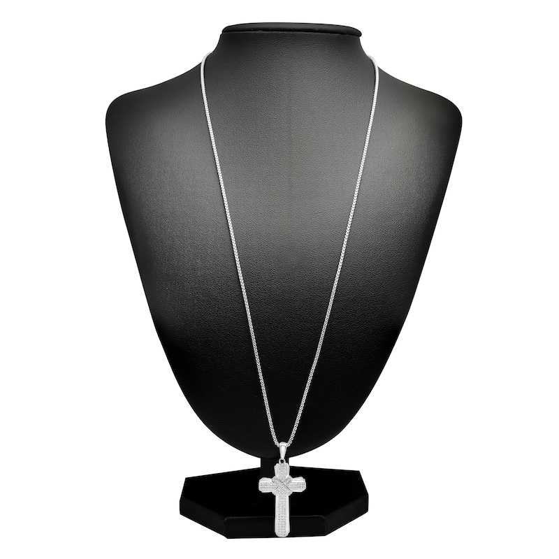 Men's Diamond Cross Pendant Necklace 1/2 ct tw Round Sterling Silver 22"