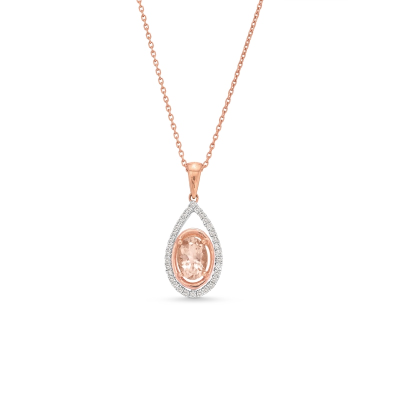 Kallati Oval-Cut Natural Morganite Pendant Necklace 1/6 ct tw Round Diamonds 14K Rose Gold 18"