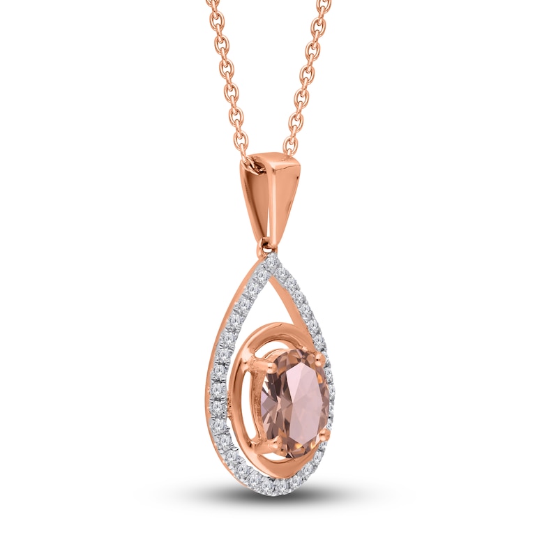 Kallati Oval-Cut Natural Morganite Pendant Necklace 1/6 ct tw Round Diamonds 14K Rose Gold 18"