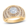 Thumbnail Image 1 of Brown & White Diamond Halo Ring 1-1/2 ct tw Round/Baguette 14K Yellow Gold