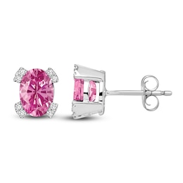Pink Lab-Created Sapphire Stud Earrings 1/20 ct tw Round 14K White Gold