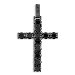 1933 by Esquire Men's Natural Black Spinel Cross Charm Black Ruthenium-Plated Sterling Silver