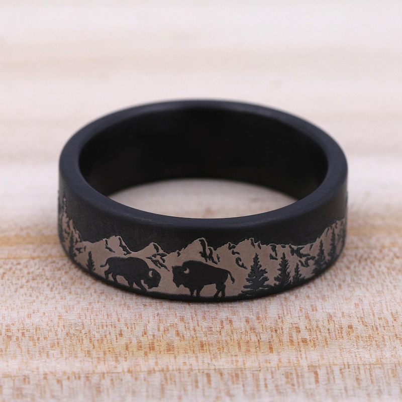 Main Image 4 of Men's Buffalo Wedding Band Dark Tantalum 7.0mm