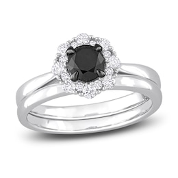 Black & White Diamond Bridal Set 1 ct tw Round 14K White Gold