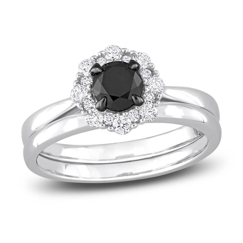 Main Image 1 of Black & White Diamond Bridal Set 1 ct tw Round 14K White Gold