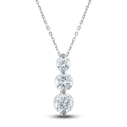 Lab-Created Diamond 3-Stone Necklace 1-1/2 ct tw Round 14K White Gold