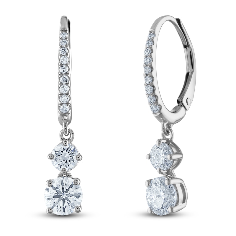 Lab-Created Diamond 2-Stone Earrings 1-1/2 ct tw Round 14K White Gold