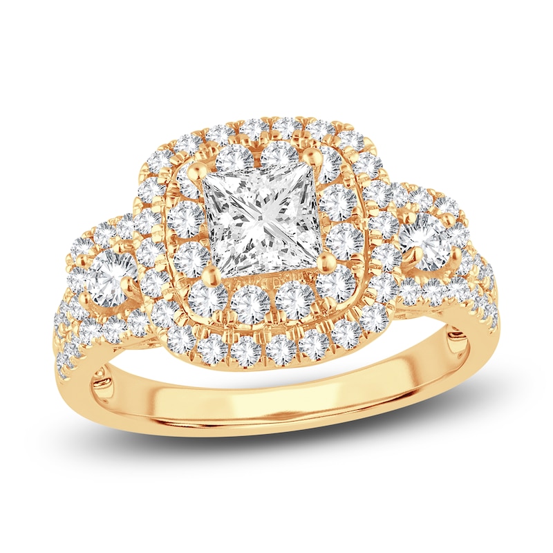 Main Image 1 of Diamond 3-Stone Engagement Ring 1-1/2 ct tw Princess/ Round 14K Yellow Gold