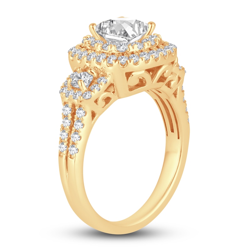 Main Image 2 of Diamond 3-Stone Engagement Ring 1-1/2 ct tw Princess/ Round 14K Yellow Gold