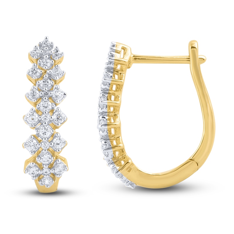 Main Image 1 of Diamond Hoop Earrings 1/3 ct tw Round 14K Yellow Gold