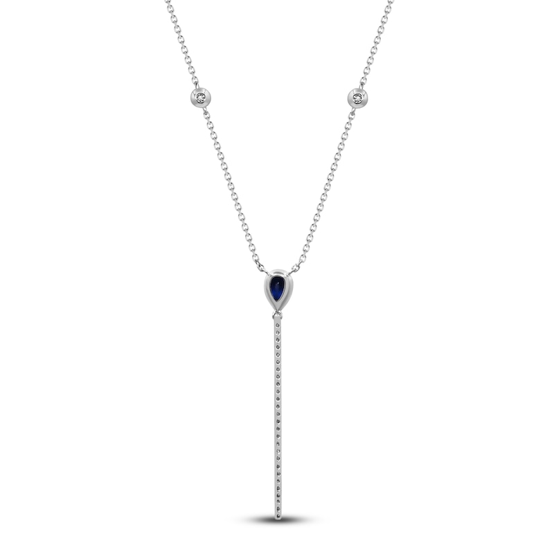 Natural Blue Sapphire & Diamond Y Necklace 1/8 ct tw 14K White Gold