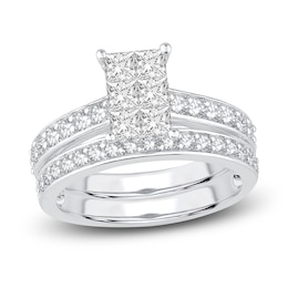 Princess & Round-Cut Diamond Bridal Set 1-1/2 ct tw 14K White Gold