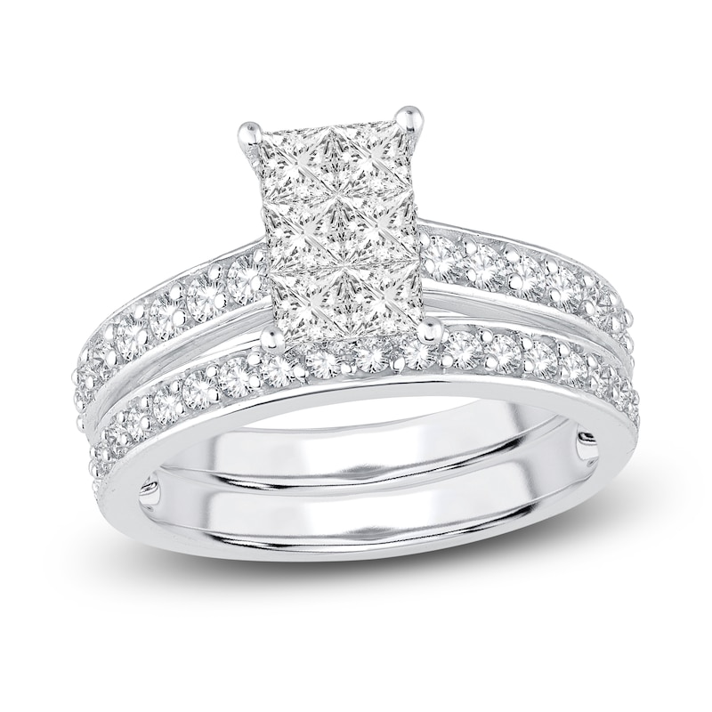 Princess & Round-Cut Diamond Bridal Set 1-1/2 ct tw 14K White Gold