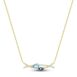 Natural Blue Topaz & Diamond Necklace 1/6 ct tw 10K Yellow Gold 18&quot;