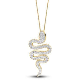 Lali Jewels Natural Tsavorite Garnet & Diamond Snake Pendant Necklace 1/3 ct tw 14K Yellow Gold 18&quot;