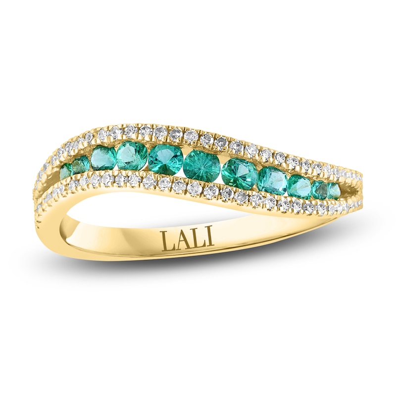 Main Image 1 of LALI Jewels Natural Emerald & Diamond Ring 1/5 ct tw 14K Yellow Gold