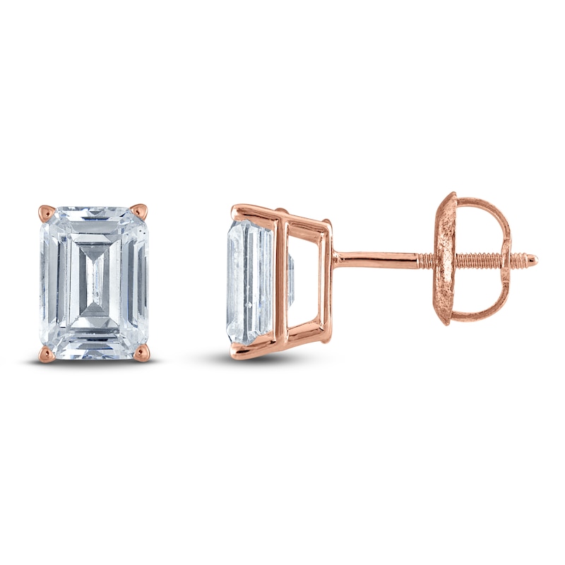 Emerald-Cut Lab-Created Diamond Solitaire Stud Earrings 1 ct tw 14K Rose Gold (F/SI2)