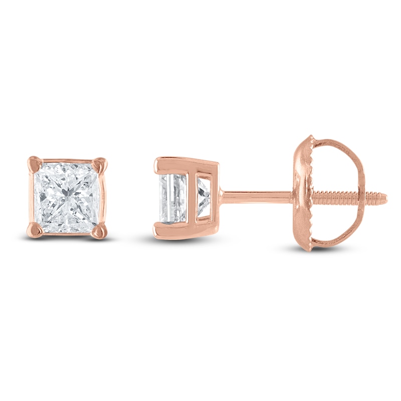 Certified Princess-Cut Diamond Solitaire Stud Earrings / ct tw 14K Rose Gold (I/I1