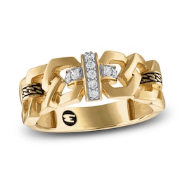 1933 by Esquire Diamond Cross & Chain Link Ring 1/6 ct tw 14K Yellow Gold-Plated Sterling Silver