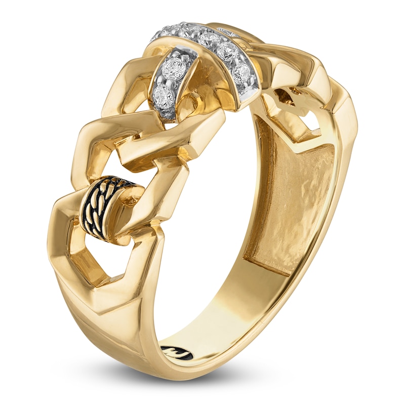 1933 by Esquire Diamond Cross & Chain Link Ring 1/6 ct tw 14K Yellow Gold-Plated Sterling Silver