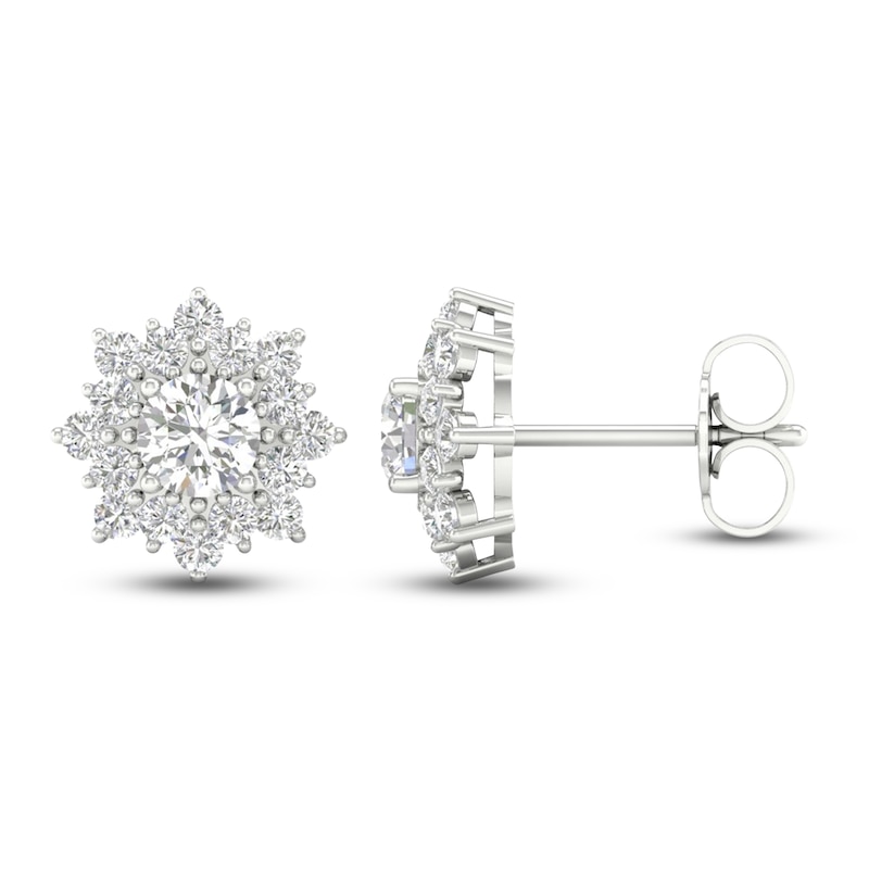 Main Image 1 of Diamond Starburst Halo Stud Earrings 1 ct tw 14K White Gold